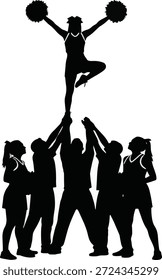Cheerleading Mannschaft Silhouette Vektor. Linienbildung Tanz Pose, energetische Bewegung