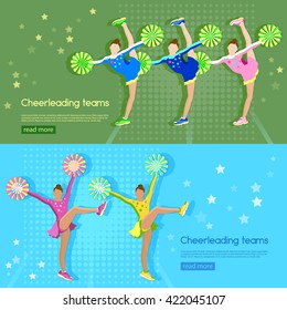 Cheerleading team banner school sports championship pom poms cheerleader  girl vector illustration 