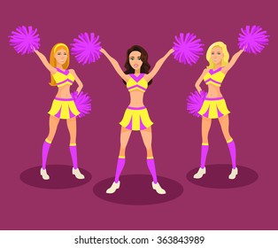 Cheerleading team. Vector flat illustration