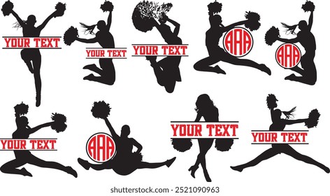 Cheerleading Text Monogram, Cheerleader Monogram, Cheer Pom Poms