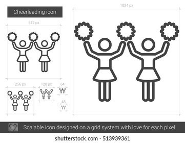 Cheerleading vector line icon isolated on white background. Cheerleading line icon for infographic, website or app. Scalable icon designed on a grid system.