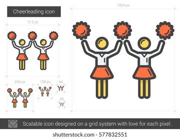 Cheerleading vector line icon isolated on white background. Cheerleading line icon for infographic, website or app. Scalable icon designed on a grid system.