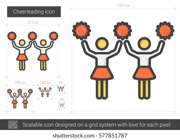 Cheerleading vector line icon isolated on white background. Cheerleading line icon for infographic, website or app. Scalable icon designed on a grid system.