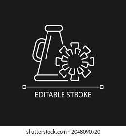 Cheerleading white linear icon for dark theme. Megaphone, pom-poms. Sport team support group. Thin line customizable illustration. Isolated vector contour symbol for night mode. Editable stroke