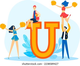 Cheerleading woman beautiful, team uniform, group competition, jump happy, design, in cartoon style vector illustration.