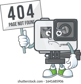 cheerless face action camera mascot style design raised up a board