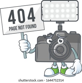 cheerless face photo camera with lighting mascot style design raised up a board