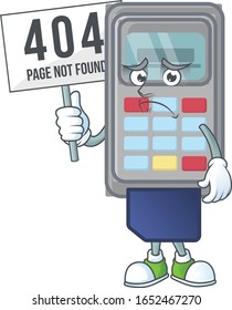 cheerless face POS machine mascot style design raised up a board