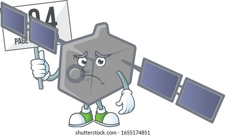 cheerless face satellite network mascot style design raised up a board