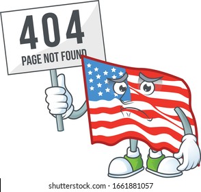 freudloses Fahnendesign der US-Flagge mit Maskottstil hat eine Tafel hochgezogen