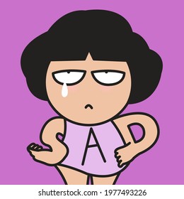 Cheerless Girl With Arm Showing Sad Word Sign Concept Card Character illustration