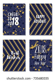 Cheers to 2018 New Year best wishes greeting cards vector collection. Holiday postcards set, banners graphic design. Greeting cheers to New 2018 Year cards vector templates with wishes text set