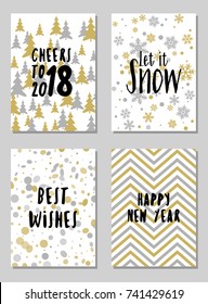 Cheers to 2018 New Year best wishes greeting cards vector collection. Holiday postcards set, banners graphic design. Greeting cheers to New 2018 Year cards vector templates with wishes text set