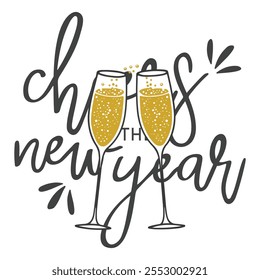 Cheers 2025 Shirt, Happy New Year 2025 Shirt, Goodbye 2024 Hello 2025 Shirt, New Year Party Tee, Family Holiday Shirt, Drinking Wine. happy, typography, handwriting, illustration, concept, poste