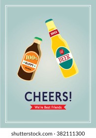 cheers beer bottle best friends vector illustration