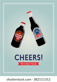 cheers beer bottle best friends vector illustration