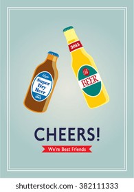 cheers beer bottle best friends vector illustration