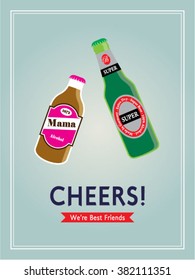 cheers beer bottle best friends vector illustration
