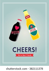 cheers beer bottle best friends vector illustration