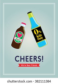 cheers beer bottle best friends vector illustration