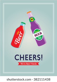 cheers beer bottle best friends vector illustration