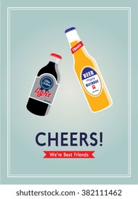 cheers beer bottle best friends vector illustration