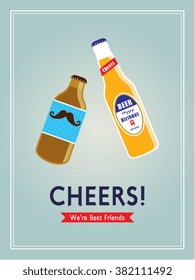 cheers beer bottle best friends vector illustration