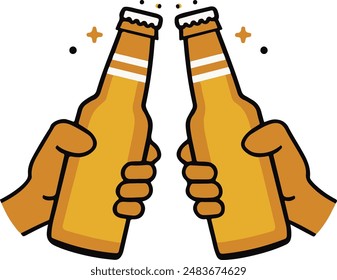 Cheers Beer Bottles Toasting: Simple Sketch Drawing