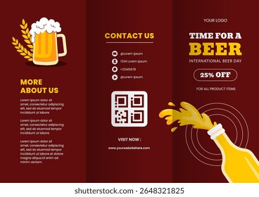 Cheers to Beer Day Social Media Brochure Template with Cartoon Style Hand Drawn Beer Glass Illustration