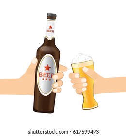 cheers beer glasses, beer bottle vector illustration
