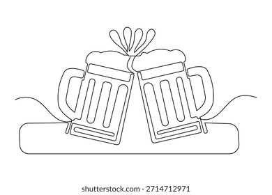 Cheers beer glasses icon continuous line drawing minimalist style isolate
