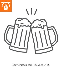 Cheers beer line icon, outline style icon for web site or mobile app, oktoberfest and alcohol, toast vector icon, simple vector illustration, vector graphics with editable strokes.