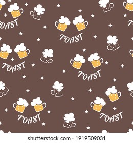 Cheers and Beer Toasting Vector Cartoon Graphic Seamless Pattern can be use for background and apparel design