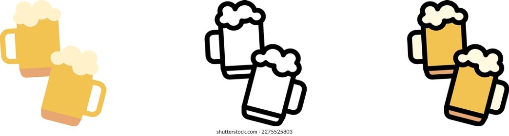 Cheers, beer vector icon in different styles. Line, color, filled outline