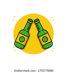 Cheers With Bottled Beer Vector Icon Illustration Conceptual. Object Bottle Softdrink Design