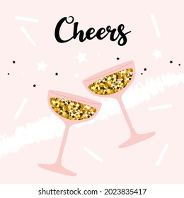 Cheers. Celebration greetion card. Congrats. Hand drawn illustration poster. Vector