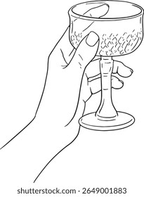 Felicidades para comemorar e alegria! Esta ilustração vetorial apresenta mãos brindando vários tipos de utensílios elegantes, perfeitos para temas de festas, ocasiões especiais e reuniões festivas.