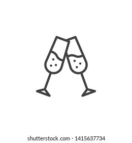 Cheers champagne glasses line icon. linear style sign for mobile concept and web design. Two glasses toasting outline vector icon. Symbol, logo illustration. Vector graphics