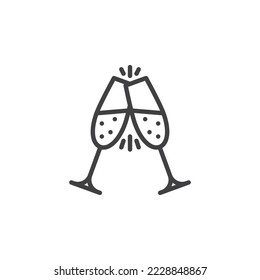 Cheers champagne glasses line icon. linear style sign for mobile concept and web design. Two glasses toasting outline vector icon. Symbol, logo illustration. Vector graphics