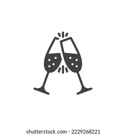 Cheers champagne glasses vector icon. filled flat sign for mobile concept and web design. Two glasses toasting glyph icon. Symbol, logo illustration. Vector graphics