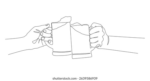 Cheers: Clinking Beer Mugs – One-Line Vector Illustratio	
