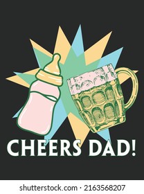 Cheers Dad Beer and Milk Vector illustration. Father day background