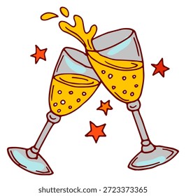 Cheers rabiscou. Desenho a cores de taças de champanhe