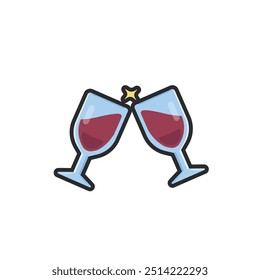 cheers drink wines in outline flat vector design