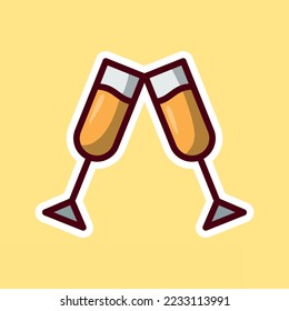 cheers, editable cartoon style sticker vector