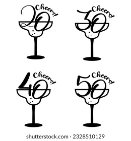 Cheers and fabulous 50th 40th and 30th birthday celebration. Cake topper shirt template for cut file set. Cheers to fifty forty years anniversary. svg