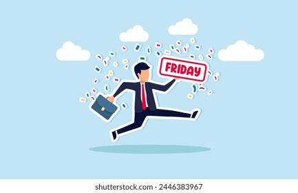 Cheers to Friday! Embracing the weekend after a long week of work. A joyful moment for the hardworking employee or businessman