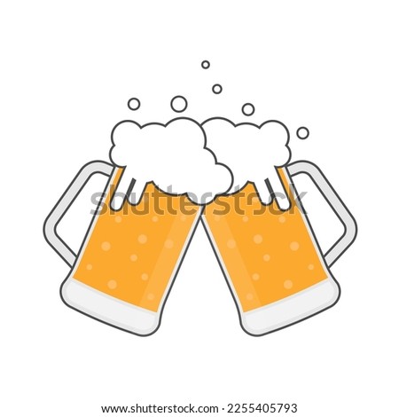 Cheers. Glass of Beer toasting. Clinking glasses of beer. Vector Illustration Isolated on White Background.