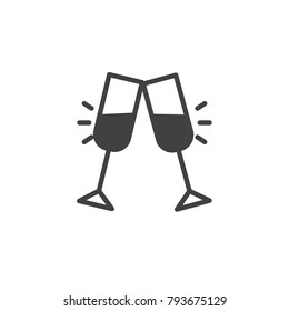 Cheers glass drink icon vector, filled flat sign, solid pictogram isolated on white. Toast symbol, logo illustration.