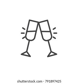 Cheers glass drink line icon, outline vector sign, linear style pictogram isolated on white. Toast symbol, logo illustration. Editable stroke